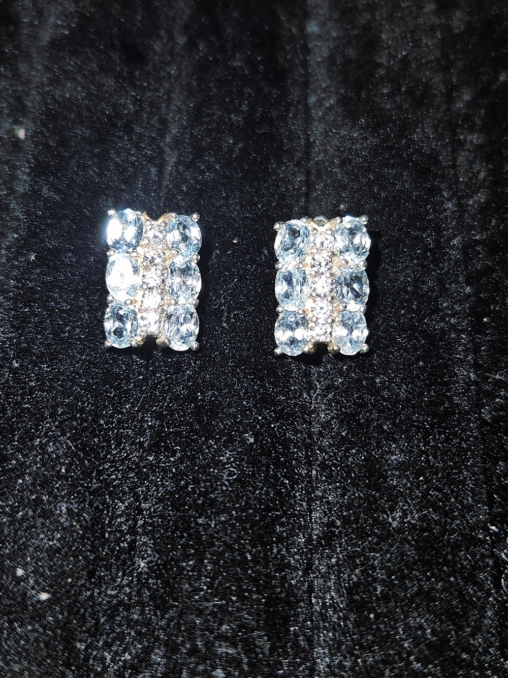 925 S Sparkling Blue Topaz Crystal Cluster Stud Earrings - Women Jewelry